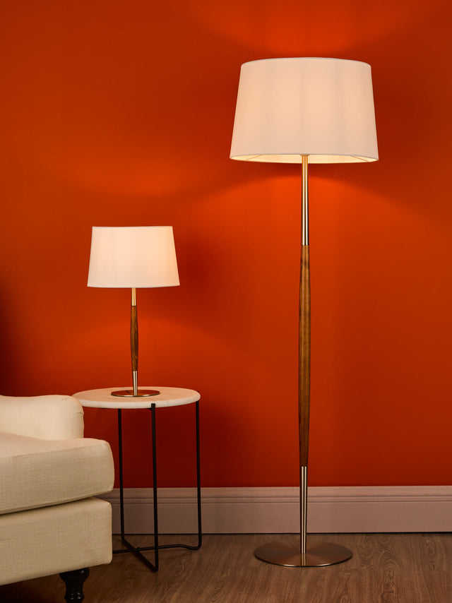 Detroit Table Lamp Satin Nickel and Walnut With Shade