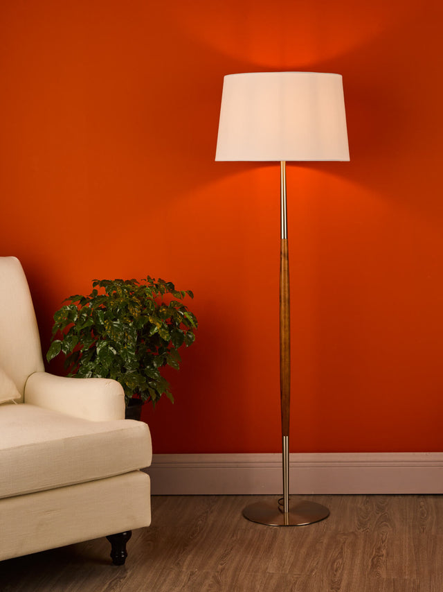 Detroit Floor Lamp Satin Nickel and Walnut With Shade