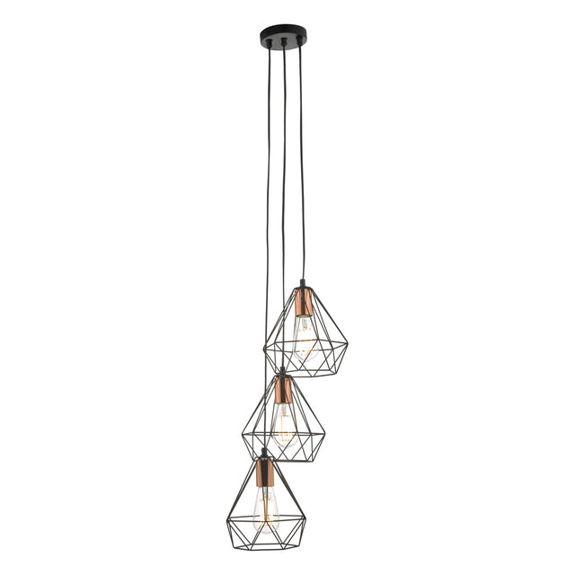 Deyon 3 Light Cluster Pendant Black & Copper