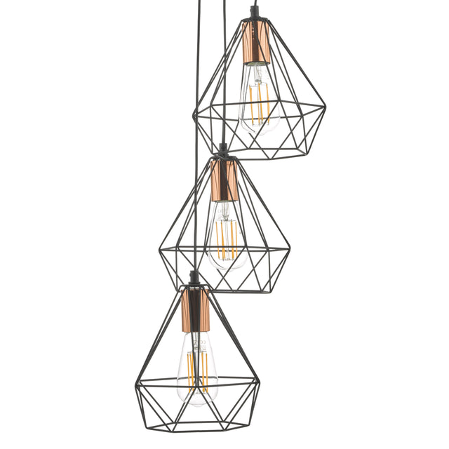 Deyon 3 Light Cluster Pendant Black & Copper