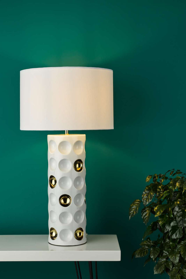 Dimple Table Lamp Gloss White Gold With Shade