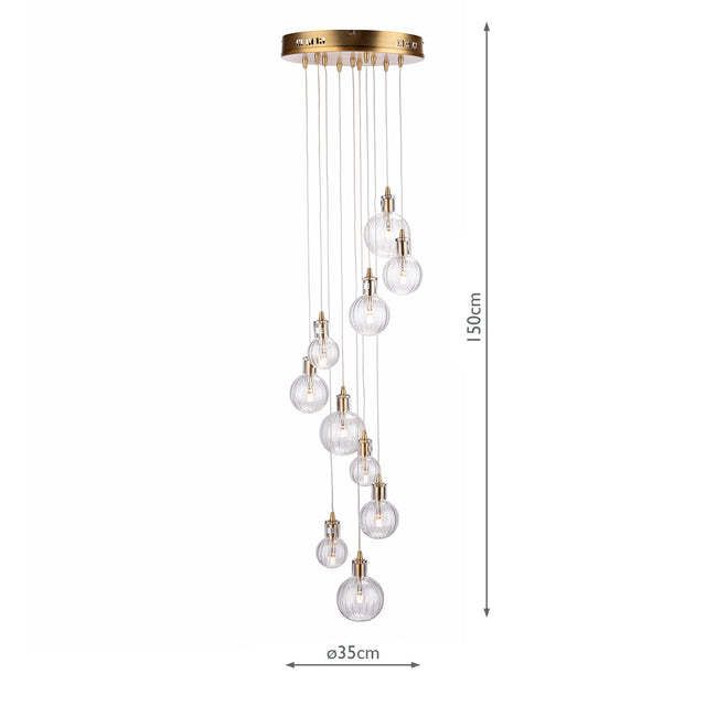 Dita 10 Light Cluster Pendant Brass & Glass