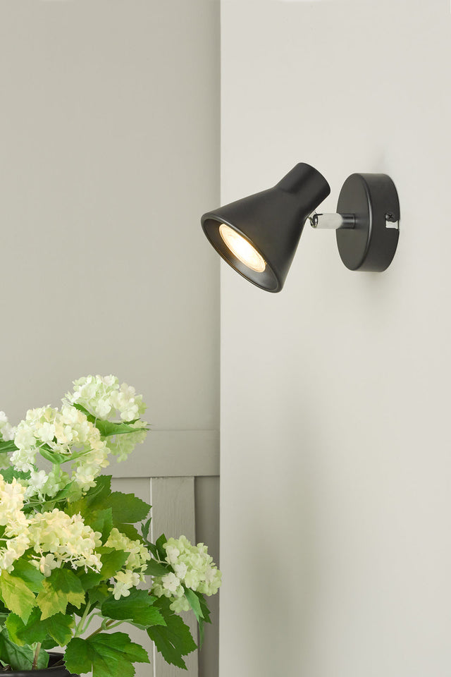 Diza Single Wall Spotlight Matt Black Polished Chrome