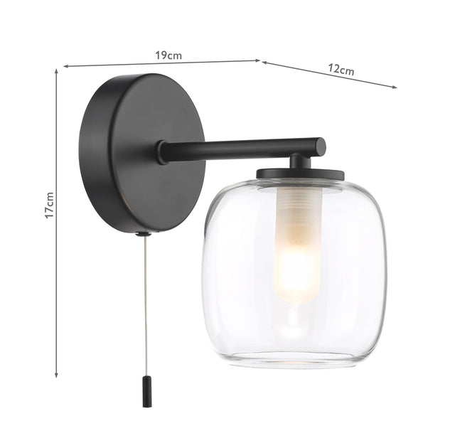 Edaline Wall Light Matt Black and Glass IP44