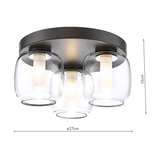 Edaline 3 Light Semi-Flush Matt Black and Glass IP44