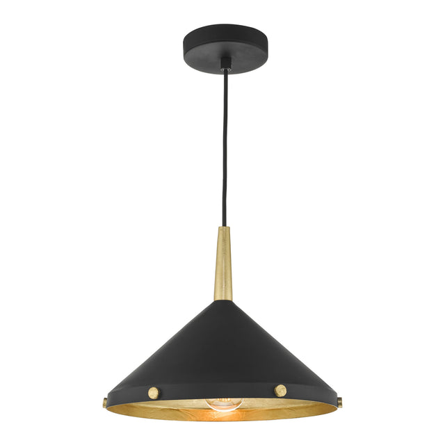 Edena 1 Light Pendant Matt Black And Gold Leaf