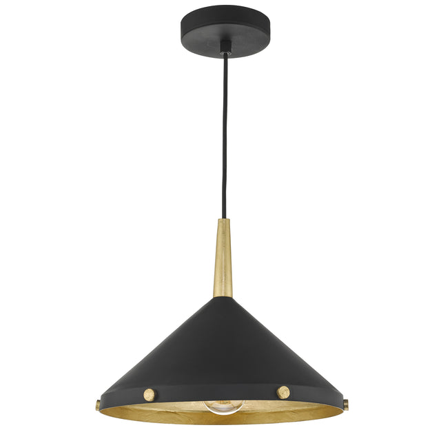 Edena 1 Light Pendant Matt Black And Gold Leaf