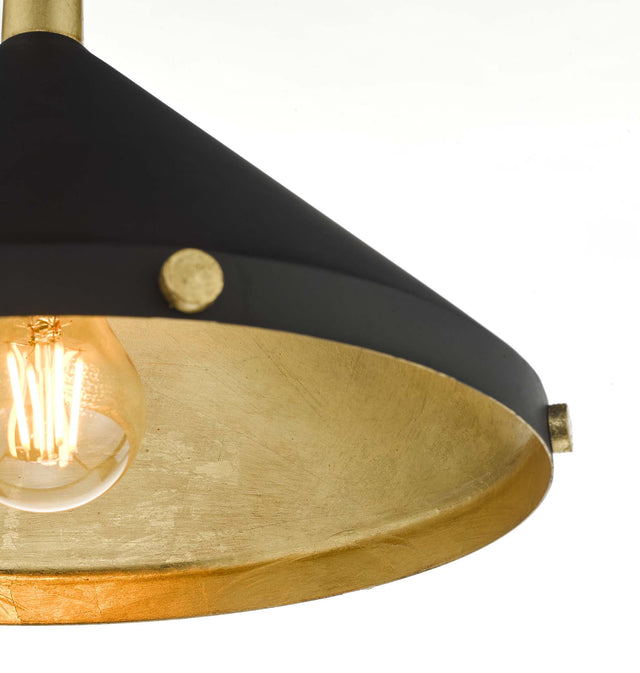 Edena 1 Light Pendant Matt Black And Gold Leaf