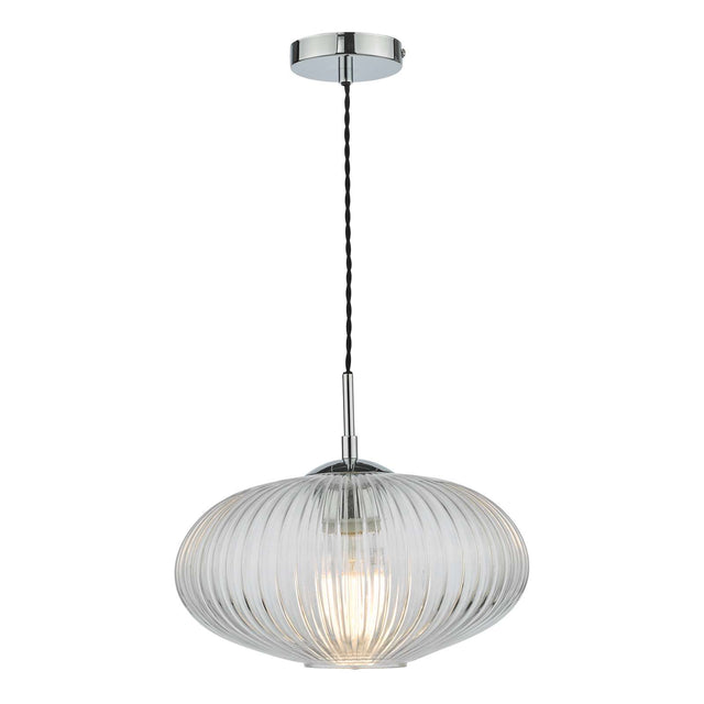 Edmond 1 Light Single Pendant Polished Chrome Ribbed Glass