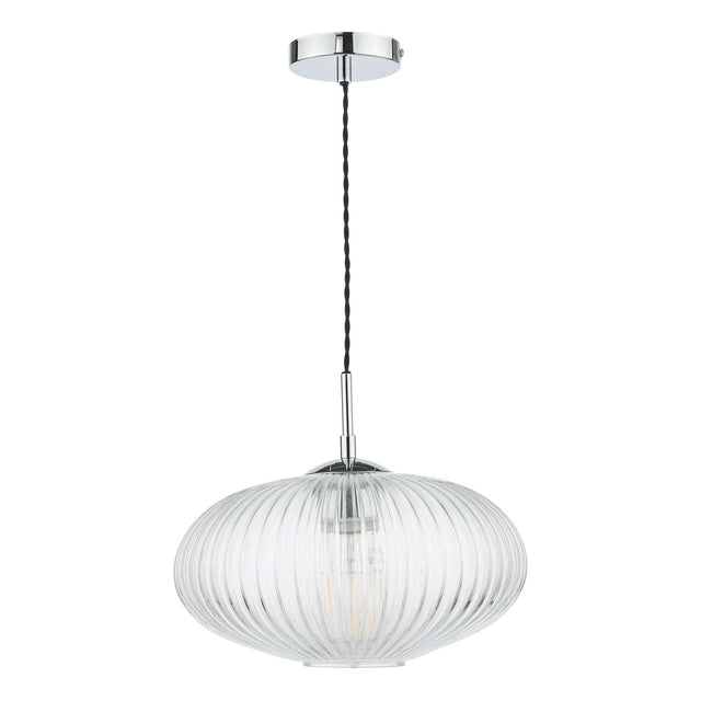 Edmond 1 Light Single Pendant Polished Chrome Ribbed Glass