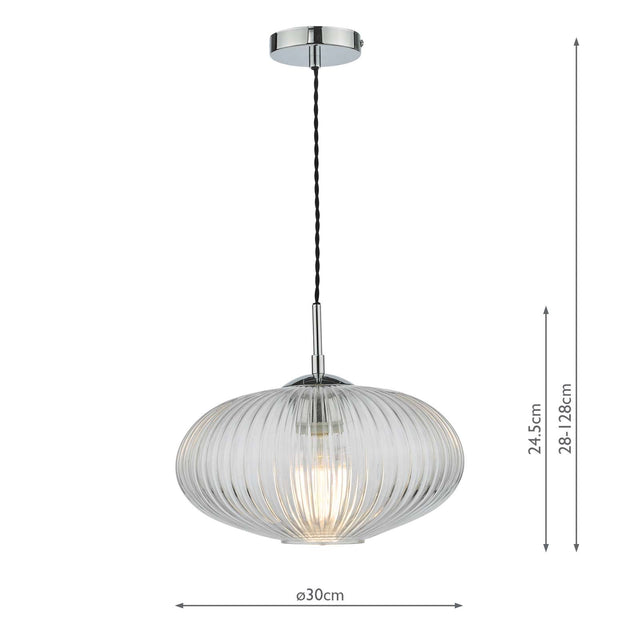 Edmond 1 Light Single Pendant Polished Chrome Ribbed Glass