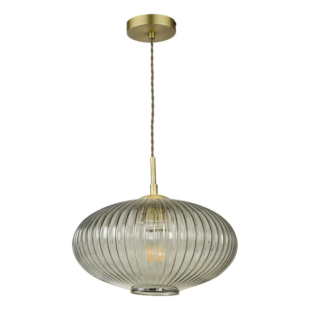 Edmond 1 Light Pendant Smoked Glass Antique Brass Detail