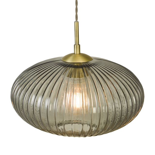 Edmond 1 Light Pendant Smoked Glass Antique Brass Detail