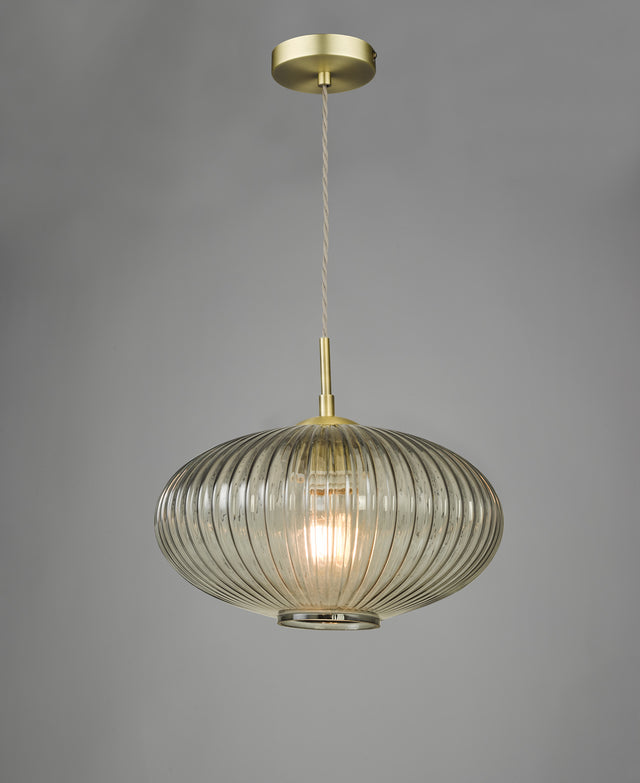 Edmond 1 Light Pendant Smoked Glass Antique Brass Detail