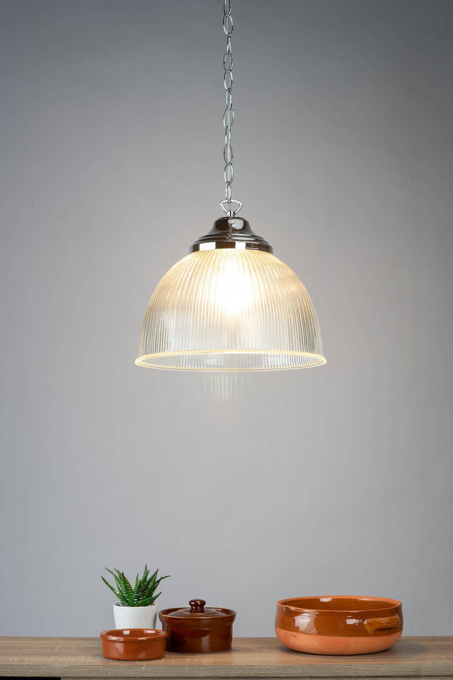 Edna Pendant Ribbed Glass Polished Chrome