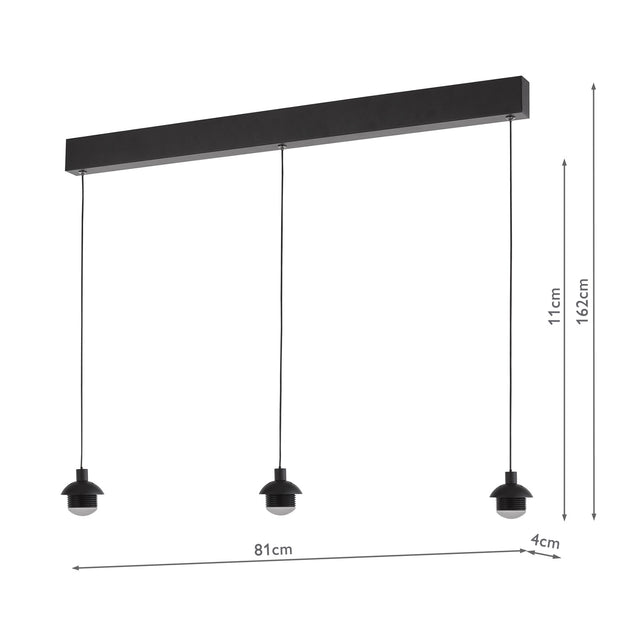 Eileen 3 Light Bar Pendant Matt Black LED - Fitting Only