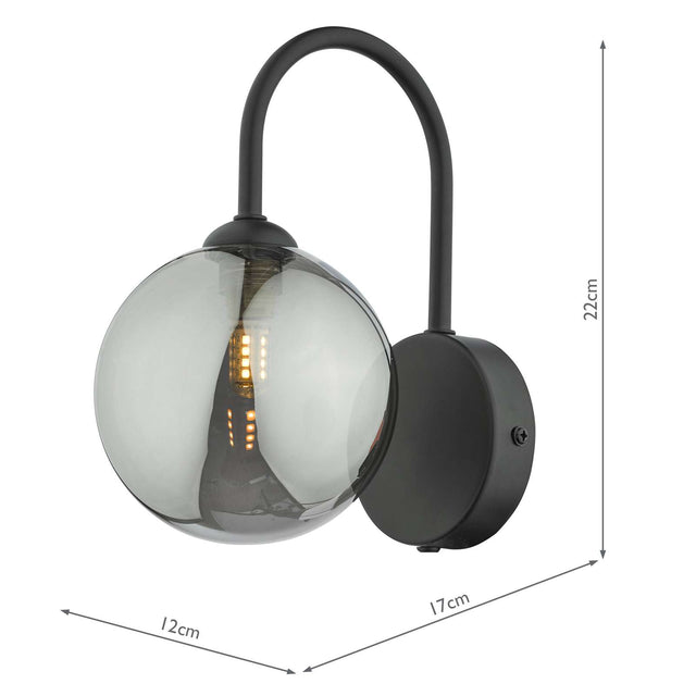 Eissa Wall Light Matt Black Smoked Glass