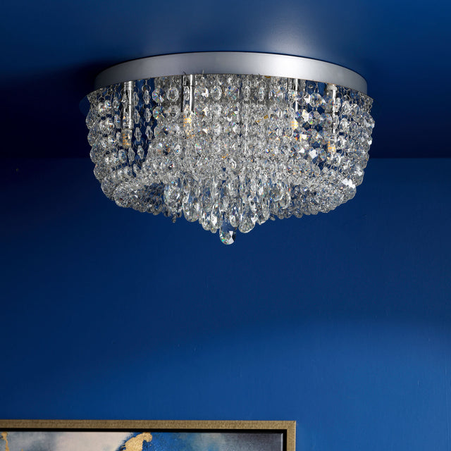 Eitan 9 Light Beaded Flush Clear and Polished Chrome