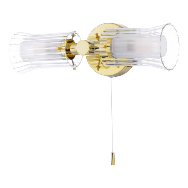 Elba 2 Light Bathroom Wall Light Polished Gold and Glass IP44