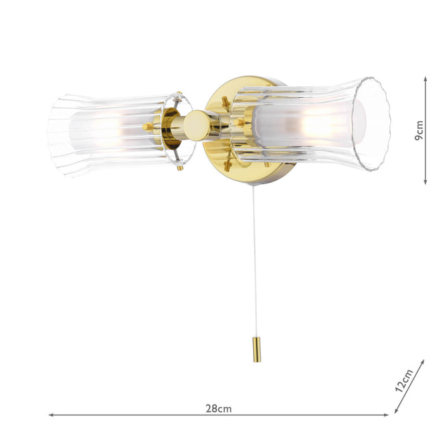 Elba 2 Light Bathroom Wall Light Polished Gold and Glass IP44