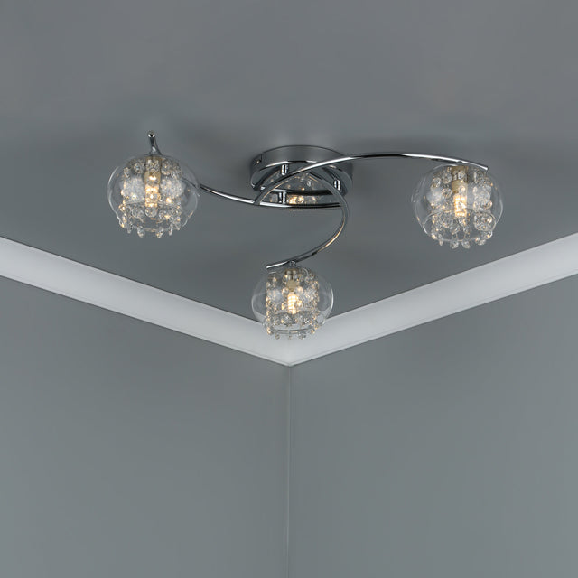 Elma 3 Light Semi Flush Polished Chrome Glass