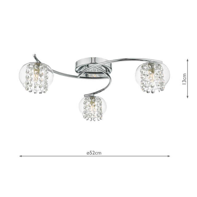 Elma 3 Light Semi Flush Polished Chrome Glass