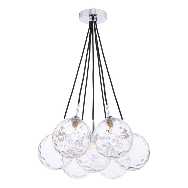 Elpis 7 Light Cluster Pendant Polished Chrome Dimpled Glass