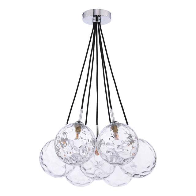 Elpis 7 Light Cluster Pendant Polished Chrome Dimpled Glass