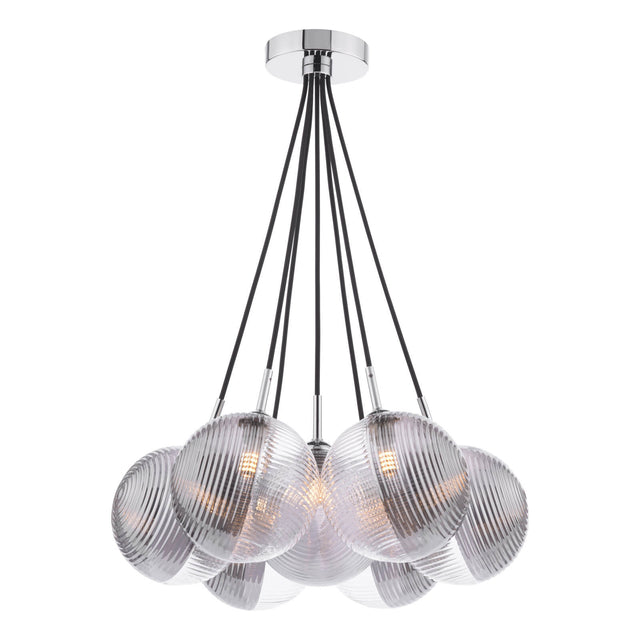 Elpis 7 Light Cluster Pendant Polished Chrome & Smoked/Clear Ribbed Glass