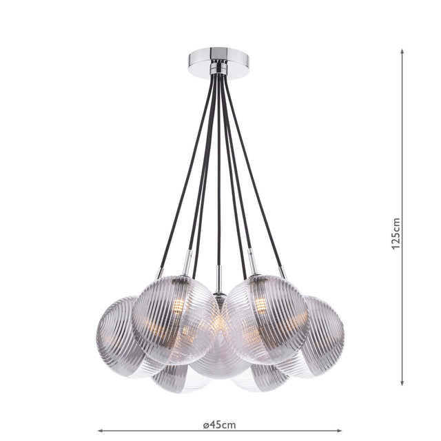 Elpis 7 Light Cluster Pendant Polished Chrome & Smoked/Clear Ribbed Glass