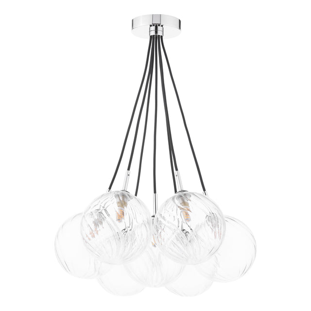 Elpis 7 Light Cluster Pendant Polished Chrome and Twisted Glass