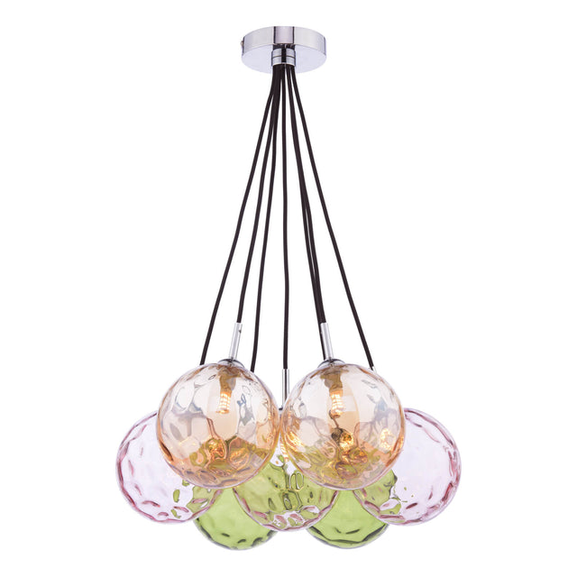 Elpis 7 Light Cluster Pendant Polished Chrome Mixed Coloured Glass