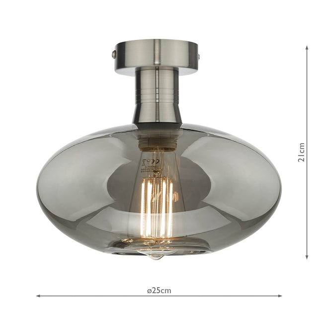 Emerson Semi Flush Antique Chrome Smoked Glass