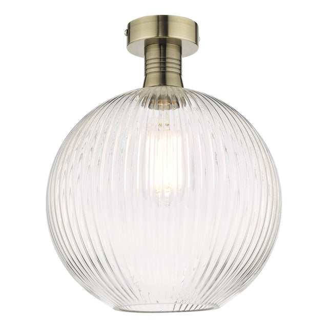 Emerson Semi Flush Antique Brass Round Ribbed Glass