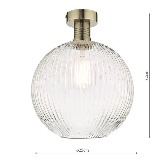 Emerson Semi Flush Antique Brass Round Ribbed Glass