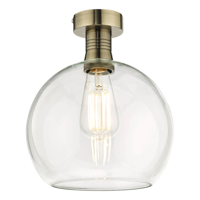 Emerson Semi Flush Antique Brass Round Clear Glass