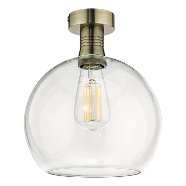 Emerson Semi Flush Antique Brass Round Clear Glass