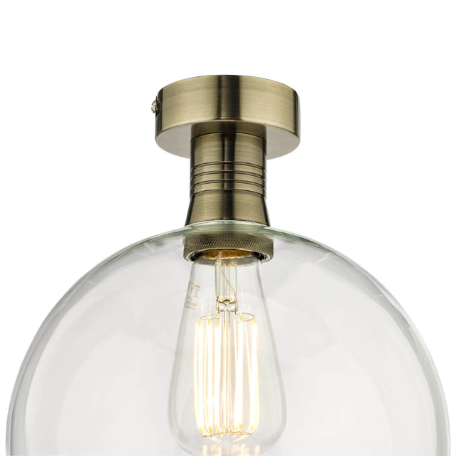 Emerson Semi Flush Antique Brass Round Clear Glass