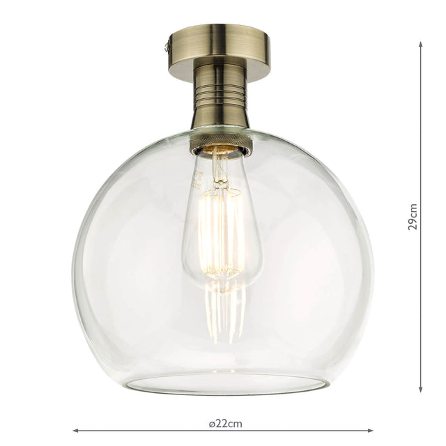 Emerson Semi Flush Antique Brass Round Clear Glass