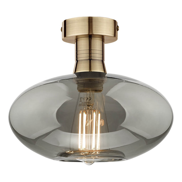 Emerson Semi Flush Antique Brass Smoked Glass