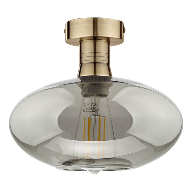 Emerson Semi Flush Antique Brass Smoked Glass