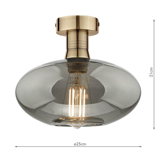 Emerson Semi Flush Antique Brass Smoked Glass