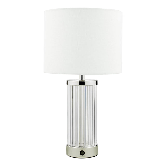 Enrico Rechargeable Table Lamp Polished Nickel and Glass With Shade LED