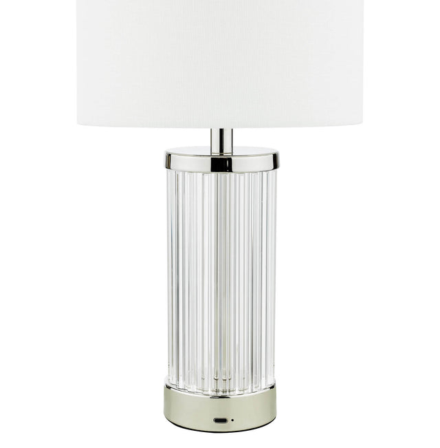 Enrico Rechargeable Table Lamp Polished Nickel and Glass With Shade LED