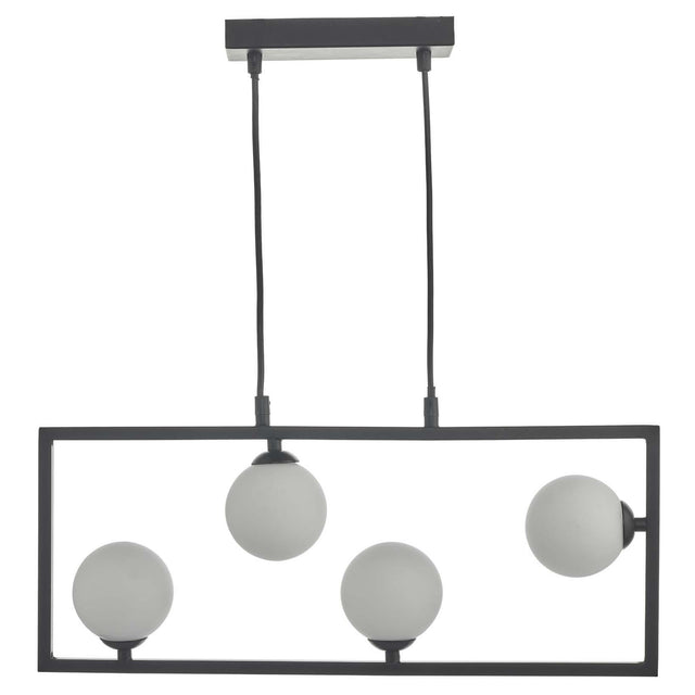 Ensio 4 Light Pendant Matt Black & Opal Glass