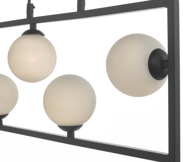 Ensio 4 Light Pendant Matt Black & Opal Glass