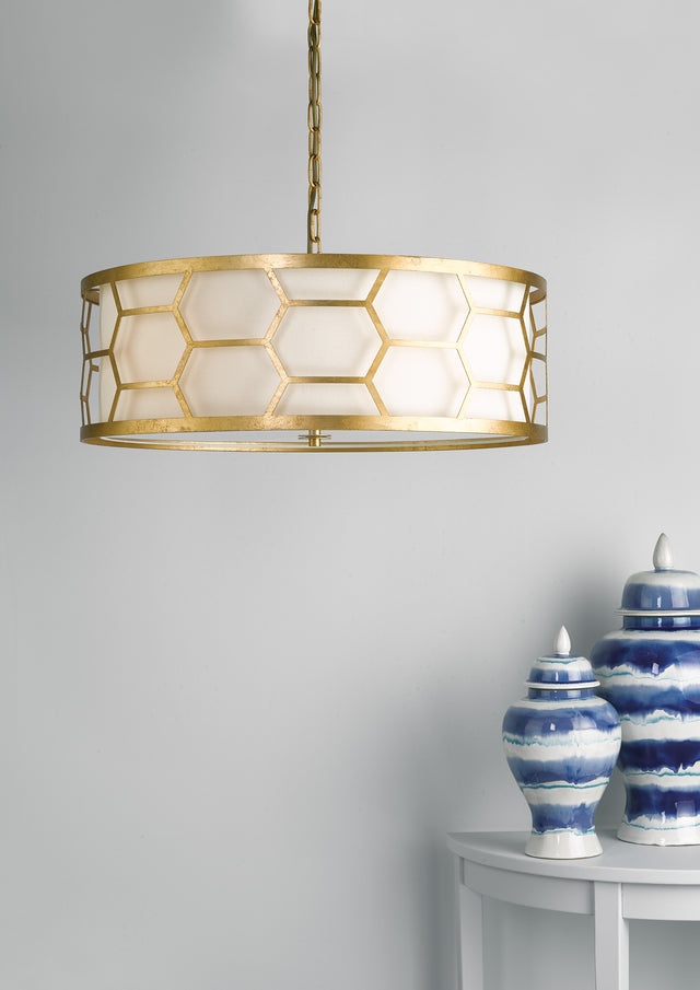 Epstein 4 Light Pendant Gold With Ivory Shade & Glass Diffuser