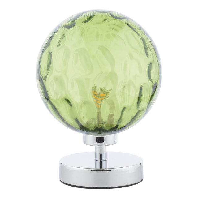 Esben Touch Table Lamp Polished Chrome Green Dimpled Glass