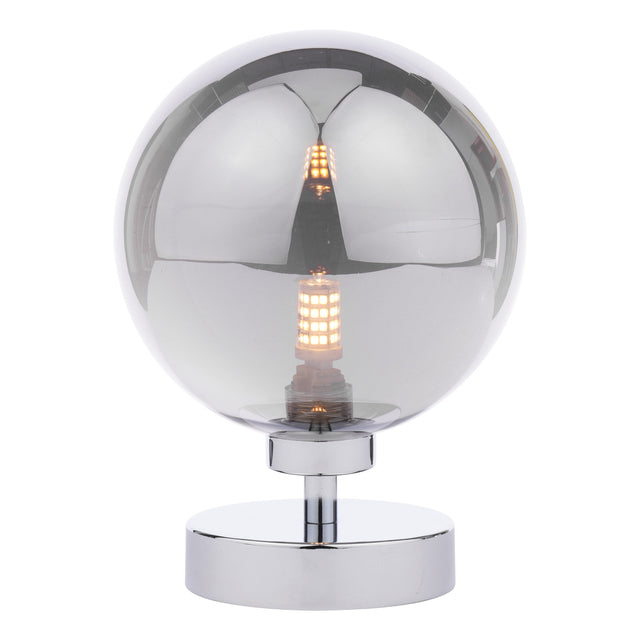 Esben Touch Table Lamp Polished Chrome and Large Smoked Glass