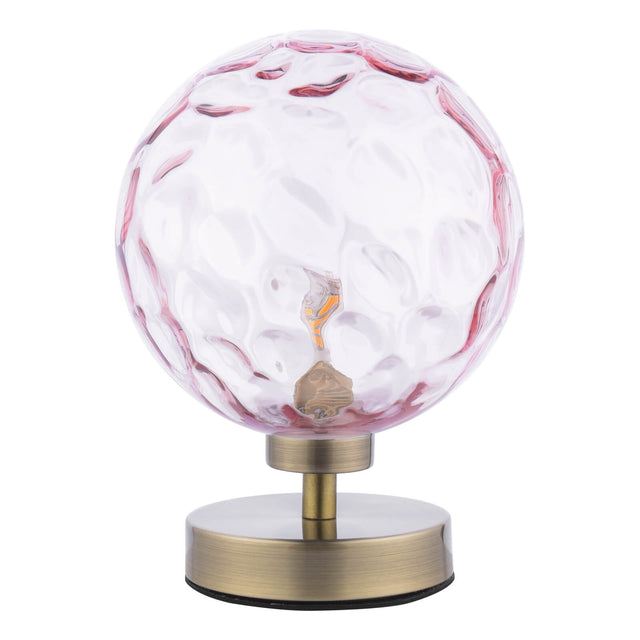 Esben Table Lamp Antique Brass Pink Dimpled Glass